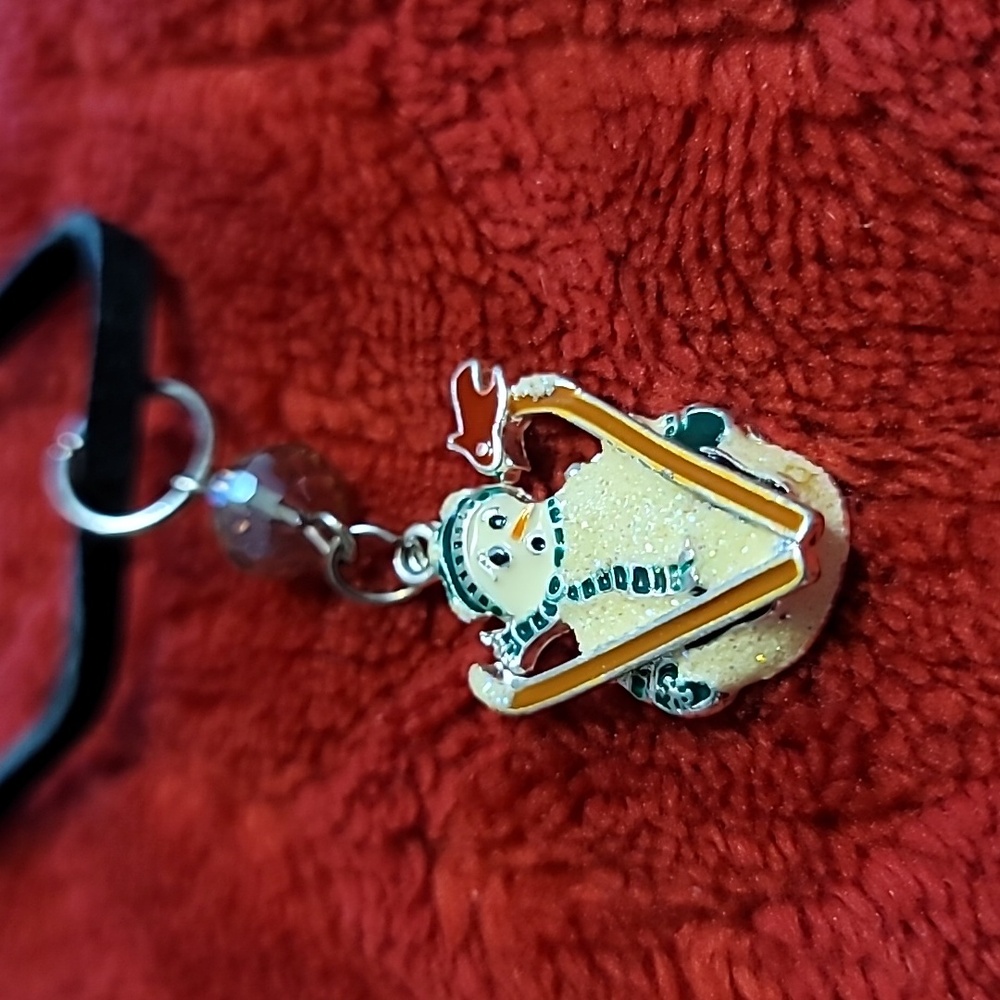 Enamel Snowman With Skis Pendant Necklace